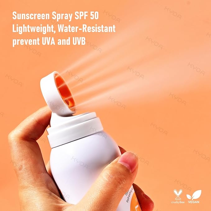 KYDA Reef Safe Sunscreen Spray, SPF 50 Body Sunscreen Infused with Vitamin E, 360° Mist, Lightweight Non-Greasy, Water Resistant, UV Protection for Face and Body, 5.07 fl oz