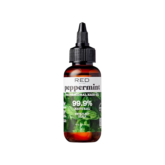 Red by Kiss Professional 99.9% Natural Hair Oil, Organic Vegan Oil Blend for Dry & Itchy Flaky Relief, Hydrating Biotin Infused, Nourish Add Shine & Smooth Hair (Peppermint, 2.5 Fl Oz)
