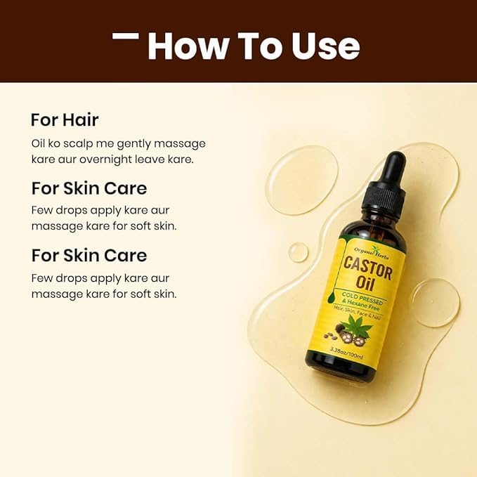 100% Pure Castor Oil Cold Pressed and Hexane Free Moisturizer Oil for Hair, Skin, Face and Nails | 3.8Oz/100ml