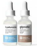 Natural Outcome Hyaluronic Acid and Glycolic Serum - Night and Day Anti Aging Facial Serum and Hydrating Serum Set 1 oz Each, Vegan, Cruelty Free & Fragrance Free