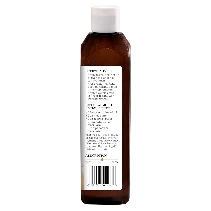 Aura Cacia Natural Skin Care Oil Sweet Almond | 16 Fluid Ounces (Pack of 2)
