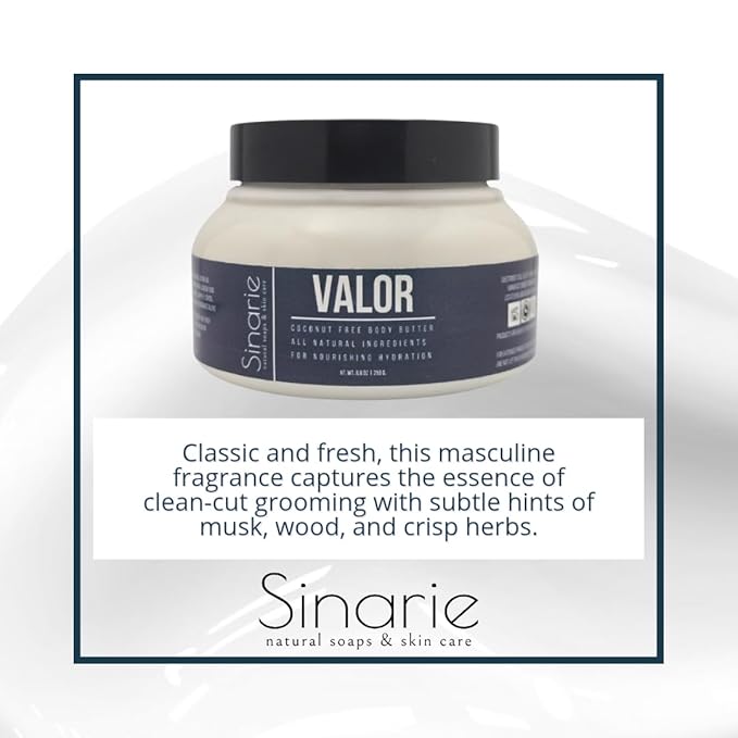 Sinarie Coconut-Free Body Butter – Ultra-Nourishing Moisturizer with Mango Butter, Avocado Oil & Jojoba Oil – Hydrating & Non-Greasy Lotion for Sensitive Skin (8 oz., Valor)