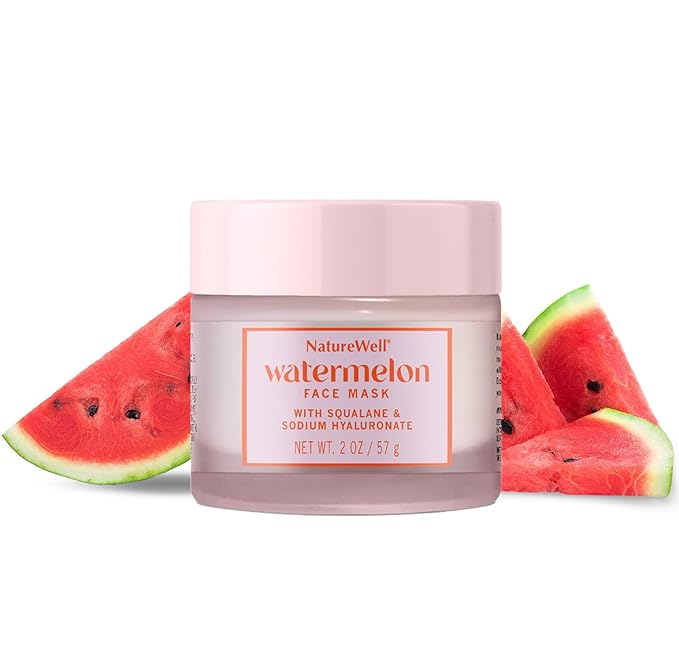 NATURE WELL Watermelon Face Mask, Enriched with Hydrating Watermelon Fruit Water & Plant-Derived Squalane, Promotes A Radiant & Moisturized Complexion, 2 Oz.