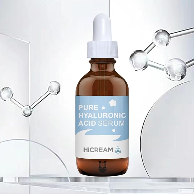 Hicream Hyaluronic Acid Serum for Face, Brightening Serum - Even Skin Tone&100% Pure Anti Aging, Intense Hydrating Moisturizer, Non-Greasy, Paraben-Free, Water-Based Skincare for All Skin Types (2 Oz)