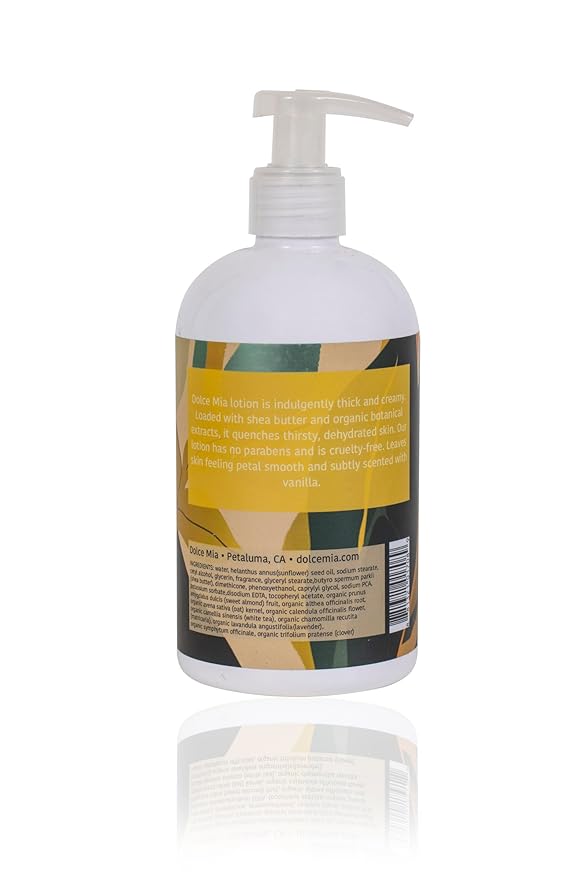 Dolce Mia | Shea Butter Lotion | Vanilla | Organic Botanicals | Hypoalergenic | Vegan and Cruelty Free | 12 oz