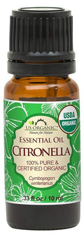 US Organic Citronella Essential Oil, Certified Organic, Pure & Natural, Improved caps and droppers. Used for Skin Care, DIY Projects Like Candle Making and Much More (10 ml.33 fl oz)