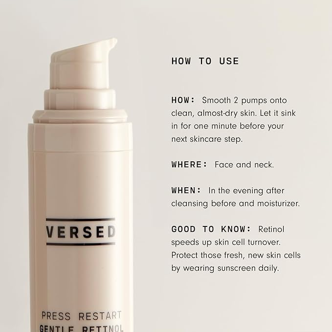 Versed Press Restart Gentle Retinol Serum - Bakuchiol Anti-Aging for Even Skin Tone, Fine Lines and Wrinkles for Sensitive Skin (V1 Press Restart Retinol Serum - 1 Fl Oz (Pack of 1))
