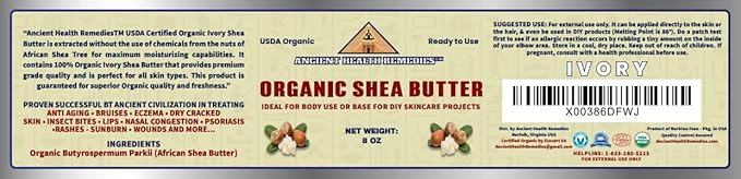 USDA Certified Organic Unrefined Raw AFRICAN IVORY SHEA BUTTER BLOCKS/JAR Bulk Size Grade A for Anti Aging, Dry Skin, Base for DIY Body Butter, Beauty, Skin Moisturizer & Hand Cream
