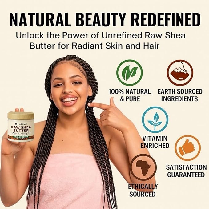 Shea Butter - African Raw 100% Natural Unrefined, Unscented Moisturizer, for Hair Skin and Body Care, 5.29 oz