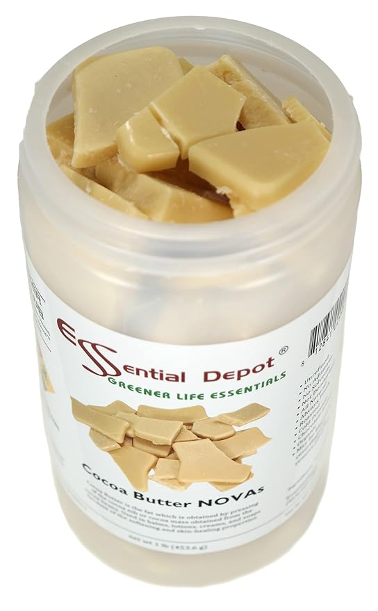 Essential Depot COCOA BUTTER CHIPS & CHUNKS - Unrefined - Organic - 1 lb - NO: Additives, Preservatives, Colorants, or Deodorizers - Unrefined - Safety Sealed HDPE Container with Screw Top Lid