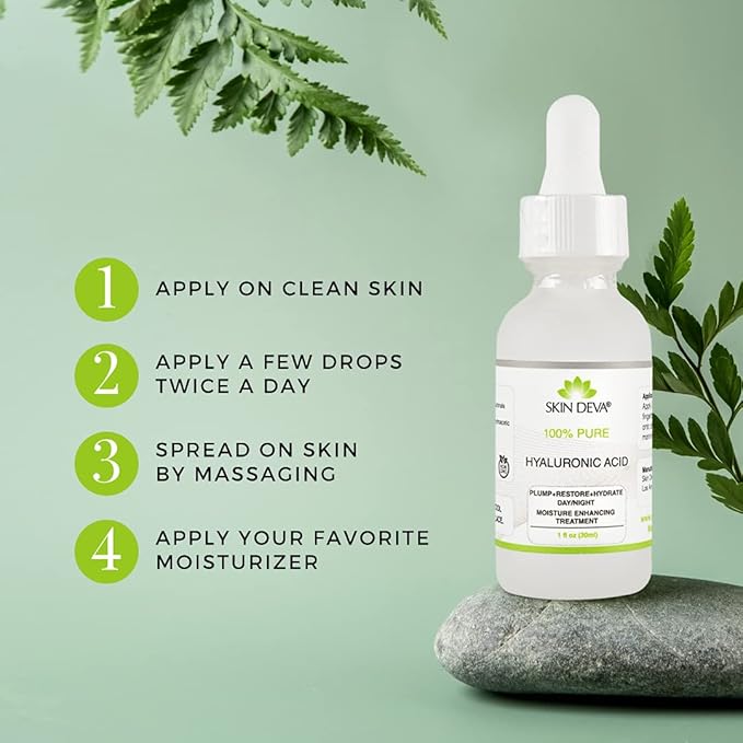 Skin Deva 100% Pure Hyaluronic Acid Serum for Face – Hydrating Facial Serum to Help Plump and Smooth the Appearance of Fine Lines – Lightweight Moisture Boost for All Skin Types – 1 Fl oz