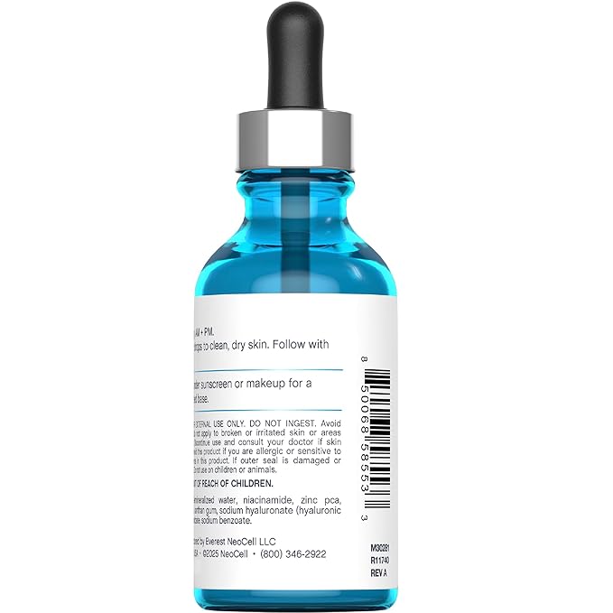 NeoCell Niacinamide Hyaluronic Acid Serum | 2 fl oz | Plus Zinc | Moisturizing Formula | for Face and Neck | Advanced Skincare