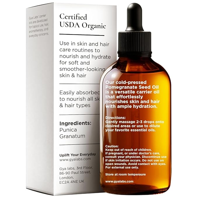 Gya Labs USDA Organic Pomegranate Seed Oil - 3.4 Fl Oz - Carrier Oil for Hair, Skin, Face, Scalp & Body Massage