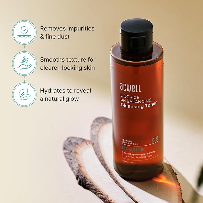 ACWELL Licorice pH Balancing Korean Toner for Cleansing 10.14 fl.oz. - Alcohol-Free PH5.5 Hydrating Facial Astringent - Skin Clarifying & Hydration Boosting Toner