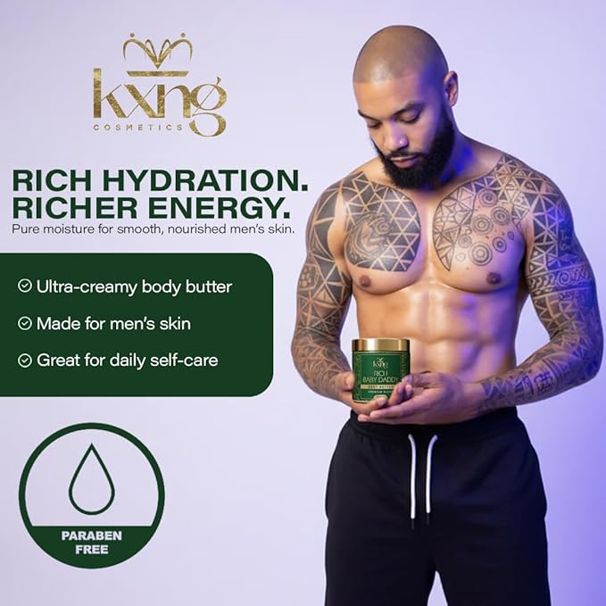 KXNG Cosmetics Luxury Shea Body Butter Cream – 4oz | Organic Body Butter for Men & Women with Cocoa, Mango & Coconut Oil | Moisturizing Cream for Hands, Feet & All Skin Types – Rich Baby Daddy