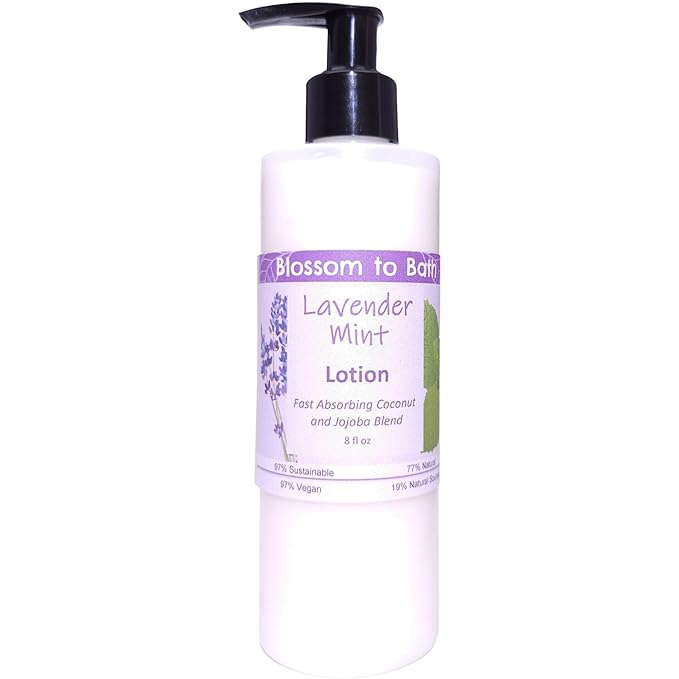 Blossom to Bath Lavender Mint Lotion (8 Ounce) - Pure Essential Oil Fragrance - Absorbs Quickly with a Cheerfully Relaxing Scent
