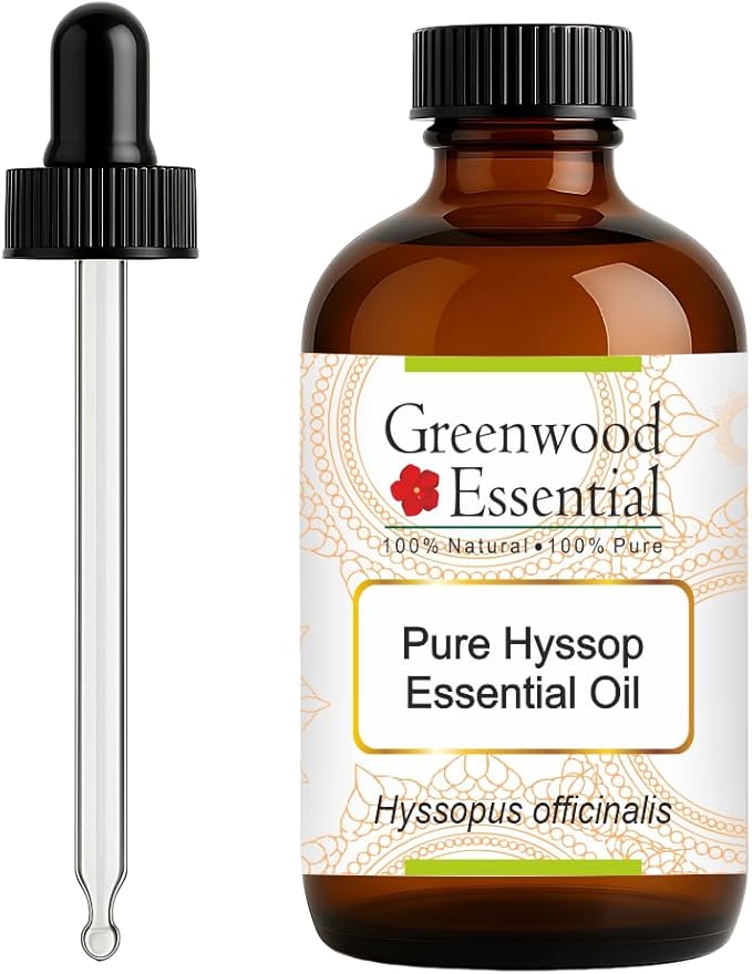 Greenwood Essential Pure Hyssop Essential Oil (Hyssopus officinalis) with Glass Dropper Steam Distilled 120ml (4 oz)