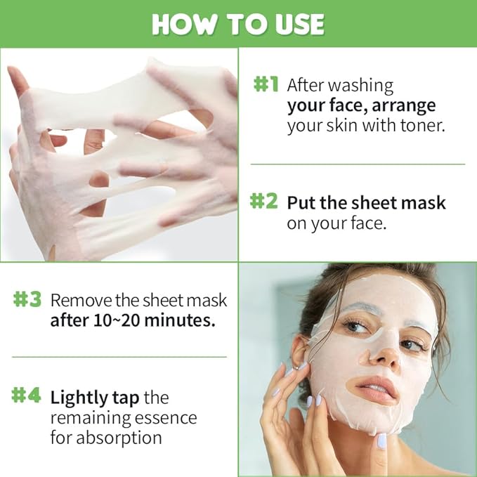 EUNYUL Natural Mask Sheet [Pack of 10] - 10 Types of Korean Face Sheet Masks for Intense Hydrating, Soothing & Glowing Skin - K-Beauty Skin Care Set