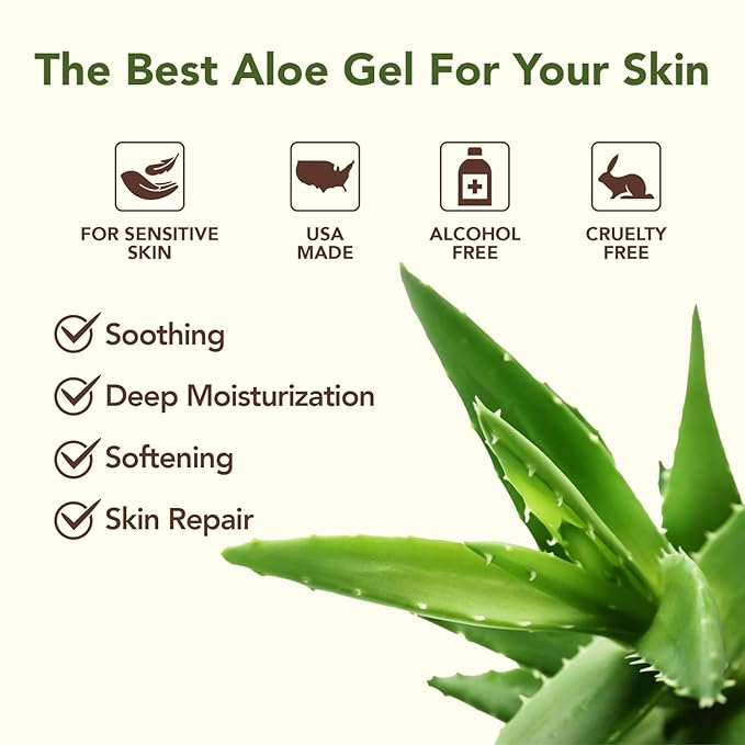 Green Leaf Naturals Amazing Aloe Vera Gel - Freshly Cut, 100% Pure Aloe, Premium Quality, Vegan, Unscented - Natural Sunburn Relief, After Shave, Skin, Face & Hair Care 8oz