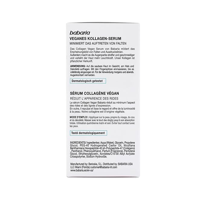 Babaria Collagen Vegan Serum - Serum for Face - Enhances Skin's Radiance - Contains Vitamin B5 and Moisturizing Agents - Improves Facial Looks - 2 pc