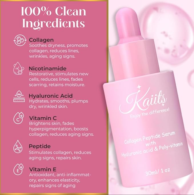 Collagen Peptide Serum for Face - Multi-Functional, Anti-Aging Facial Serum with Hyaluronic Acid and PolyVitamin for Radiant, Firmer, & Youthful Skin! | 1 Fl Oz