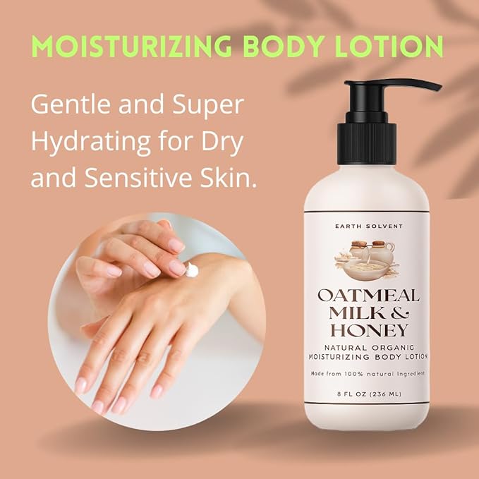 Natural Organic Moisturizing Body Lotion Lightweight & Non-Greasy, Shea Butter Body Lotion Made with All Natural Ingredients | For All Skin Types (8oz, Oatmeal Milk and Honey)