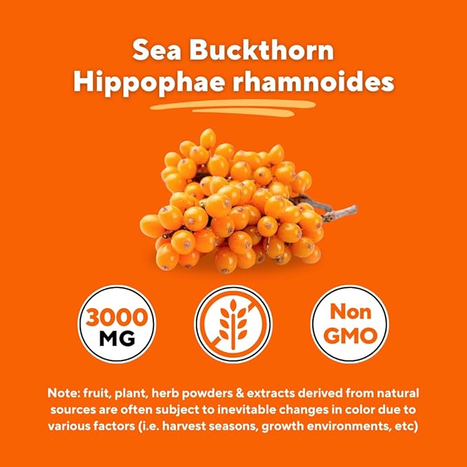 Organic Sea Buckthorn Extract Powder with Natural Omega 7 & Omega 3 6 9 for Heart Health, Skin, Immune Support - 100g Powder Supplement & 33 Day Supply - Non-GMO, Gluten-Free, Vegan-Friendly