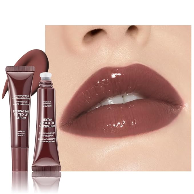 FeiCuiYun Lip Tinted Glowy Balm Hydrating Tinted Lip Serum Lip Gloss, Ultra-Hydrating Natural Vegan Lip Balm, Sheer-Tinted Shine & Hydration, Soothes & Softens Dry Lips Skincare (Dark Brown)