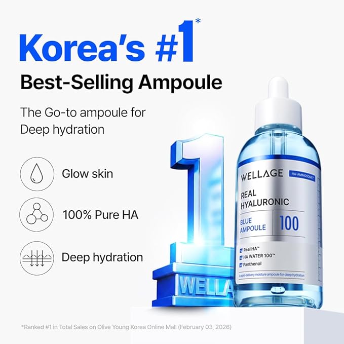 WELLAGE Real Hyaluronic Blue Ampoule 100 ([2nd Gen]3.38+2.02fl. oz)