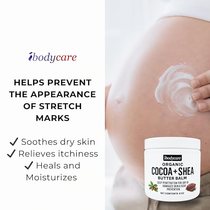 Organic Raw Shea Butter Cocoa Butter Body Balm with Coconut Oil, 8 oz Unrefined Natural Body Butter Blend for Women, Men, Kids, and All Skin Types