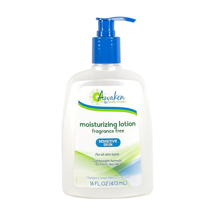 Awaken by Quality Choice, Sensitive Skin Moisturizing Lotion, Fragrance Free for All Skin Types, Lightweight Formula, 16 oz Pump Bottle, Body lotion, Moisturizer Face Cream, Hand and Foot cream