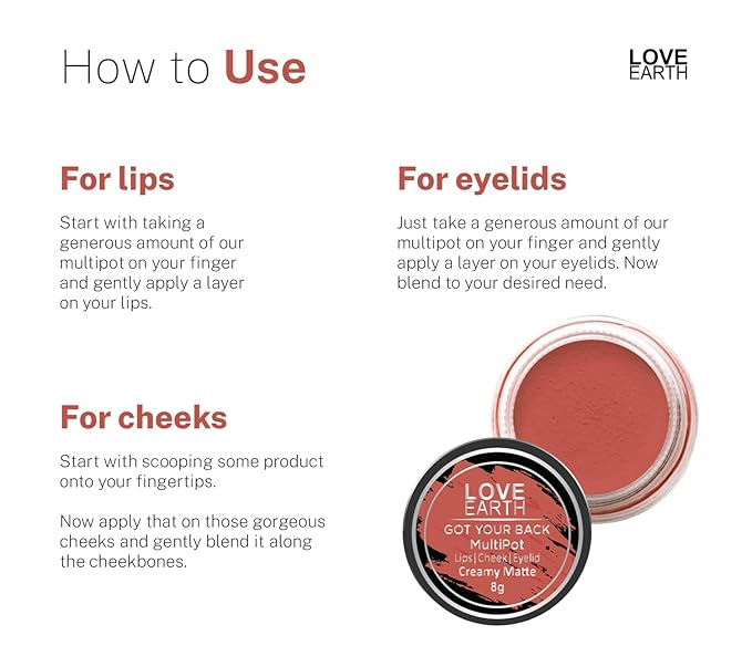Love Earth Lip Tint & Cheek Tint Multipot-Got Your Back With Richness Of Essential Oils And Vitamin E For Lips, Eyelids & Cheeks