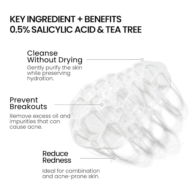 Gentle Acne Cleanser – 0.5% Salicylic Acid & Tea Tree – Daily Face Wash for Oily & Combination Skin – Helps Remove Impurities & Excess Oil – Vegan, Cruelty-Free Gel Cleanser