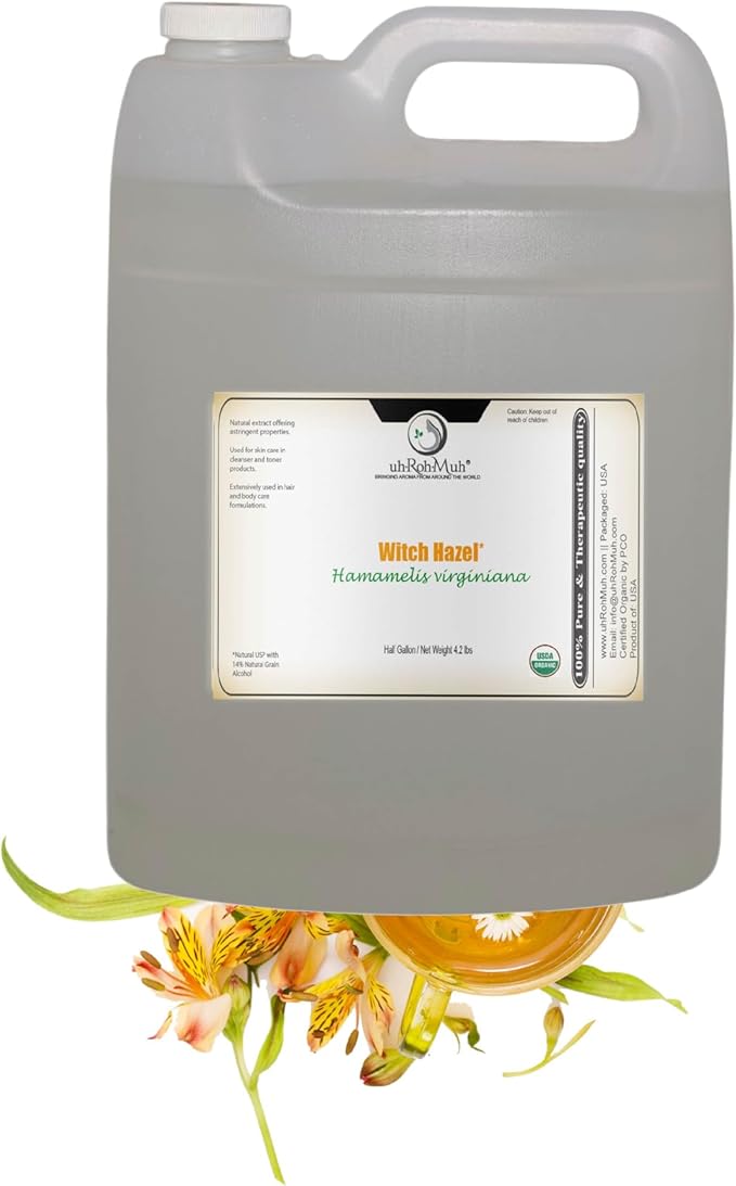 Organic Witch Hazel – 100% Pure Natural USP Astringent with 14% Alcohol | Hamamelis Virginiana Extract for Face, Skin, Hair & Wellness | 64 Fl Oz | Half Gallon | Net Wt. 1.9 kg / 4.2 lb