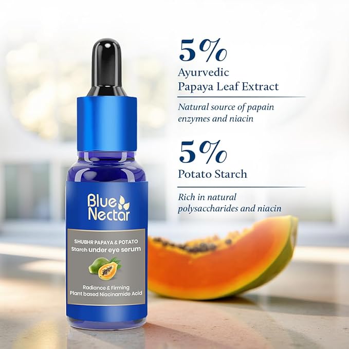 Blue Nectar Under Eye Serum with Plant-Based Niacinamide from Potato Starch & Papaya | Dark Circles Serum with Advance Skin Firming Formula for Eyes Puffiness (17 Herbs, 1Fl OZ)
