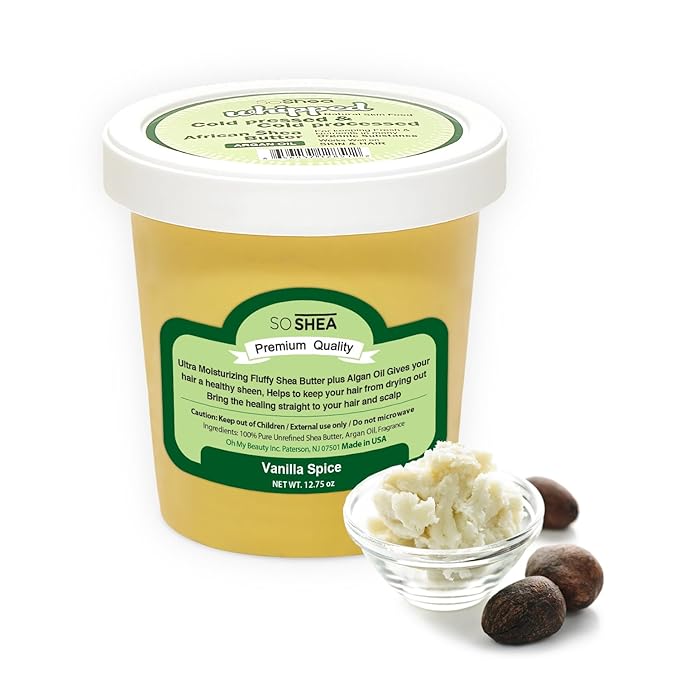 SoShea Whipped Shea Butter Vanilla Spice - Nourishes, Moisturizes & Renews | 100% African Pure Shea Butter | Cold-Pressed & Cold-Processed | No Dyes & Parabens | Vegan | 11.50oz / 326g