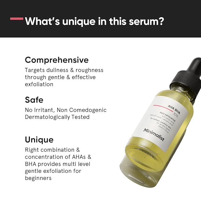 Minimalist AHA BHA 10% Exfoliating Serum | Mildly Exfoliates without Drying for Radiant, Youthful Skin | For Women & Men | 1 Fl Oz / 30 ml