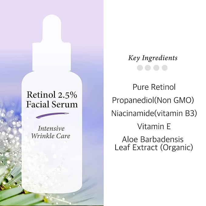 Retinol 2.5% Solution Facial Serum with Vitamin E - Facial, Age Spot Remover, High Strength Solution for Face without a Prescription, 2 Fl Oz (60ml)