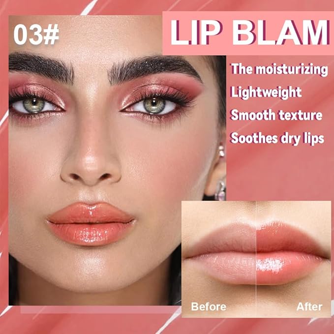 2Pcs Summer Lip Butter Lip Balm Glow Reviver Lip Gloss, Melting Lip Serum, Ultra-Hydrating Natural Vegan Lip Balm, Sheer-Tinted Shine & Hydration, Soothes & Softens Dry Lips (03+04)