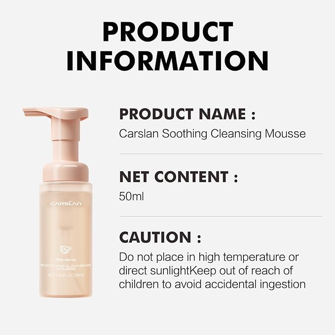 CARSLAN Face Wash, Gentle Hydrating Foaming Facial Cleanser, Soothing Cleansing Mousse, Deep Cleans Pores, Makeup Remover, Daily Face Cleanser for All Skin Types (1.69 Fl Oz)