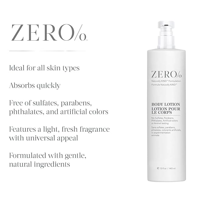 ZERO% by Gilchrist & Soames Body Lotion, Naturally KIND Formulation, Sulfate Free, Paraben Free, No Phthalates, No Artificial Colors, Hotel Collection, 15 fl oz