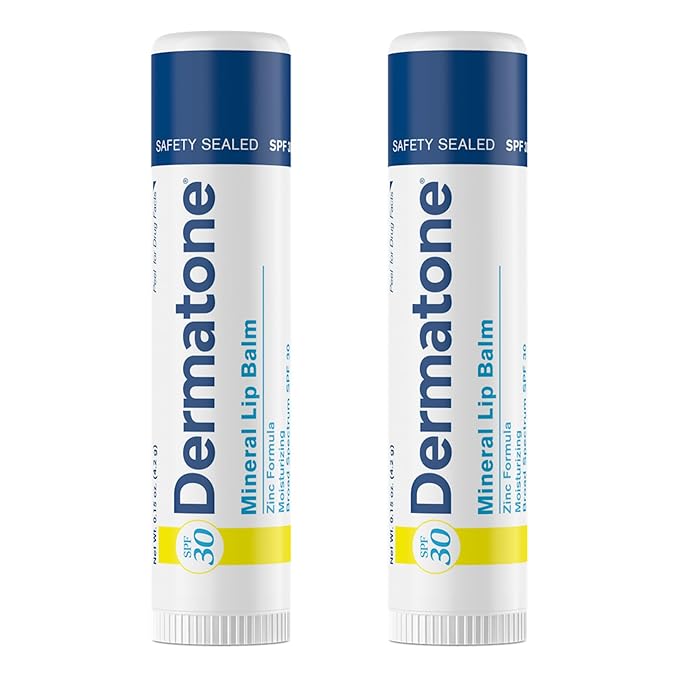 Dermatone Mineral Lip Balm | Moisturizing, Reef Safe, Oxybenzone Free | SPF 30 Sun Protection | Zinc Oxide Lip Sunscreen | Jojoba Seed Oil & Vitamin E | 0.15 oz (2-Pack)