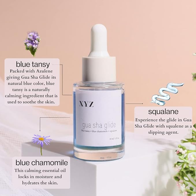 Gua Sha Glide Face Oil - Hydrating and Soothing With Azulene Blue Tansy, Blue Chamomile + Squalene | Moisturizer, Face Oil and Soothing Agent for All Skin Types - 1 fl oz (30ml)