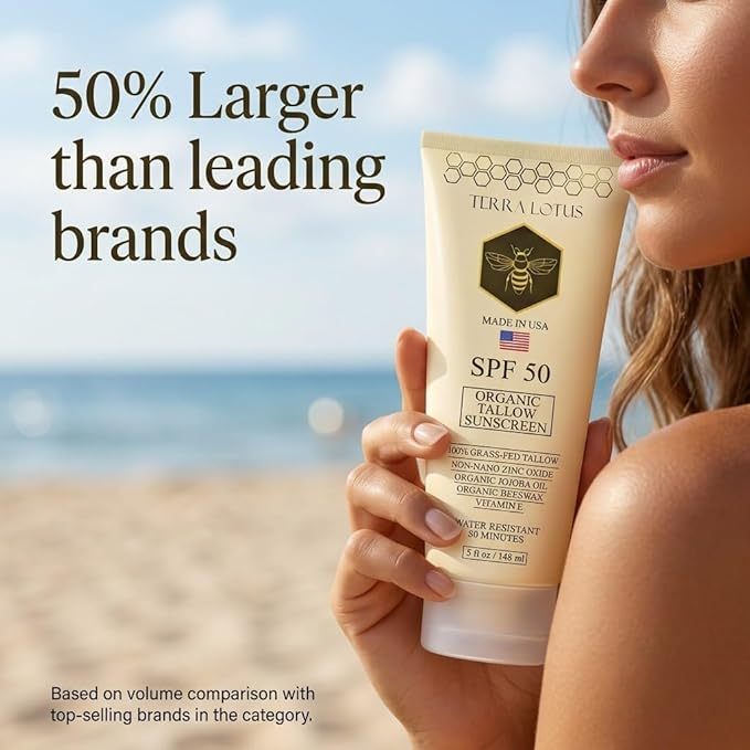 Organic Tallow Mineral Sunscreen - 50 SPF - For Face and Body - With 100% Grass-Fed Tallow and Non-Nano Zinc Oxide Reef Safe - (5 Oz)