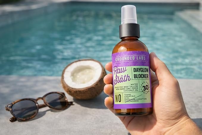 GROUNDED LABS Beef Tallow and Zinc Oxide Chemical-Free Sunscreen with 100% Grass-Fed Beef Tallow, Reef-Safe Non-Nano Zinc Oxide & Coconut Oil Mineral Sunblock SPF 30
