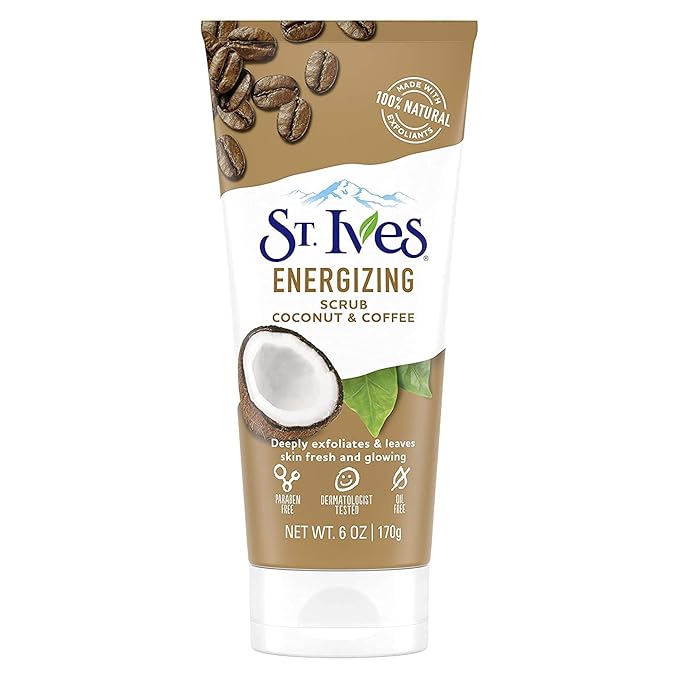 St. Ives Facial Scrub, Energizing Coconut & Coffee 6-Pack – Deep Exfoliant for Fresh, Glowing Skin, 6 Oz Ea