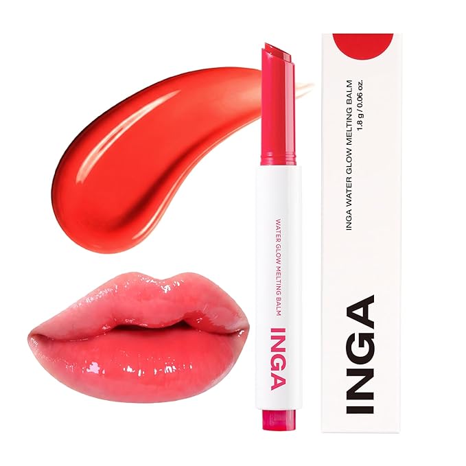 INGA Water Glow Melting Balm - Hydrating Tinted Lip Balm with Soft, Melt-On Texture, Natural Sheer, Glass-Like Finish with Non-Sticky, Lightweight Comfort (CHERRY JUICE)