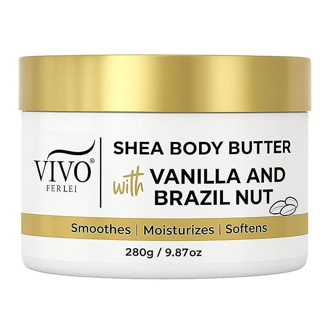 Vivo Per Lei Shea Body Butter with Brazilnut & Vanilla, Enriched with Hyaluronic Acid, Vitamin C, & Aloe Vera For Dry Skin, Pack Of 1, 9.87 Oz