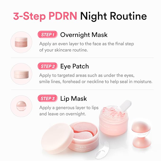 Abib Pink Me Up Pdrn 3 Step Glow Kit | Overnight Firming Jelly Mask, PDRN Retinal Eye patches, PDRN Lip Mask | Korean Skincare Set for Glass Skin, Gifts for Women
