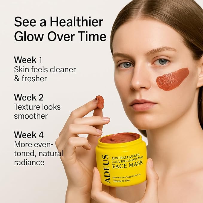 ADEUS Australian Red Clay Brightening Mask – Deep-Detox & Radiance Clay Face Mask with Kakadu Plum & Desert Lime – Pure Natural Clay Mask for Soft, Bright, Glowing Skin 120ml/4 fl oz (1)